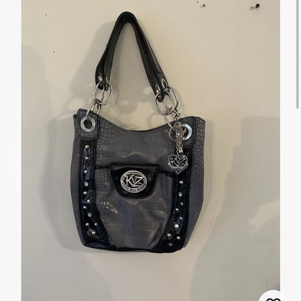 KZ Gray and Black Handbag with Silver Accents-Kathy Van Zeeland